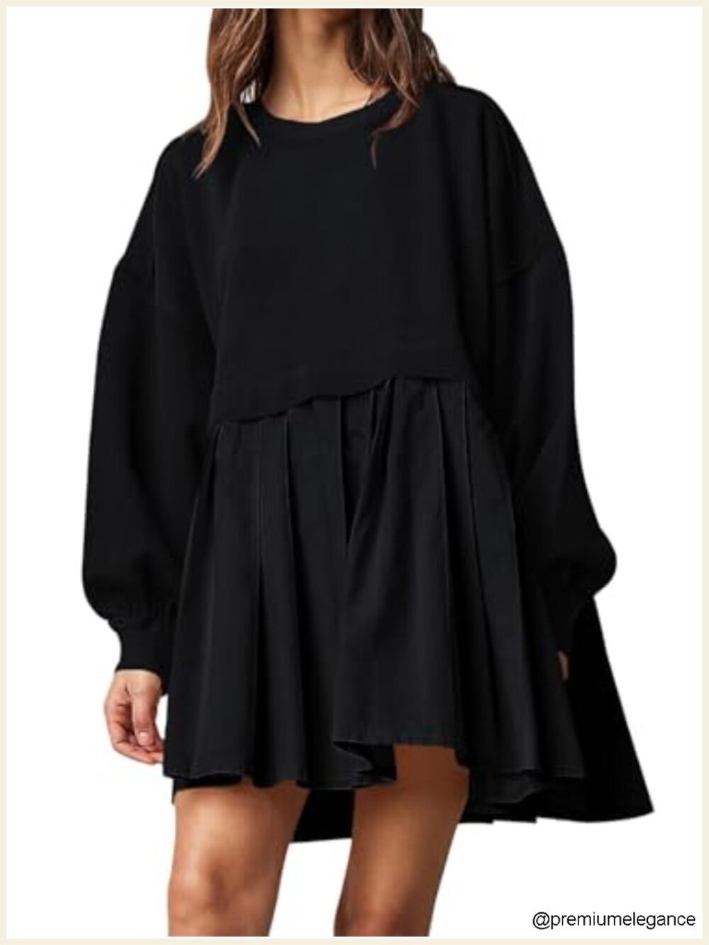 Patchwork Crew Neck Long Sleeve Oversized Mini Dress